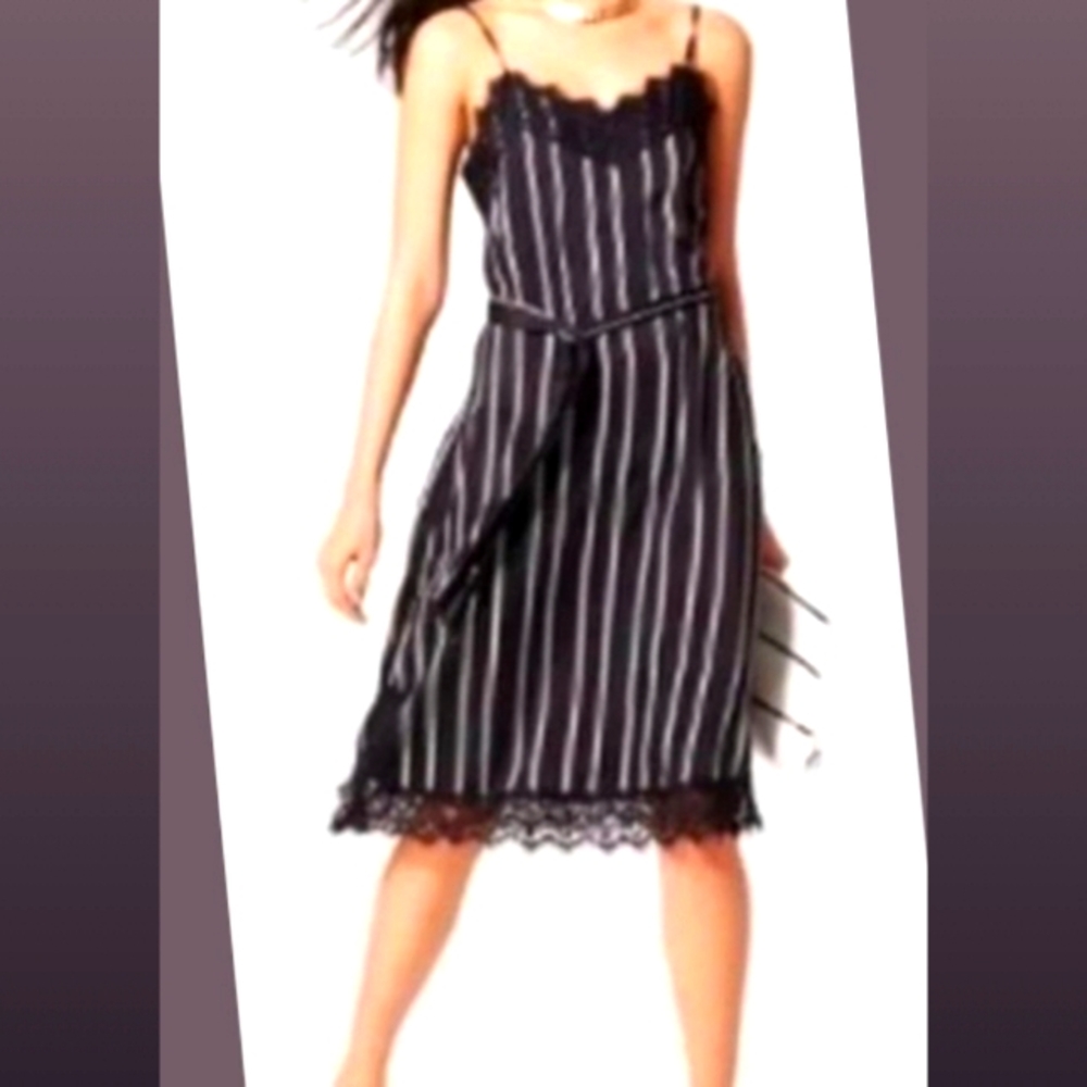 Who What Wear Black and White Stripe Slip Dress